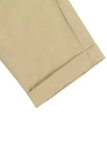 Manfinity Homme Men's Solid Color Pleated Waist Tie Tapered Casual Pants - Khaki - View 7