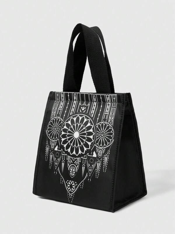 ROMWE Goth Gothischer Muster schwarze modische isolierte Lunchbox, funktionale Taschen, Lunch-Tasche, Kühltasche