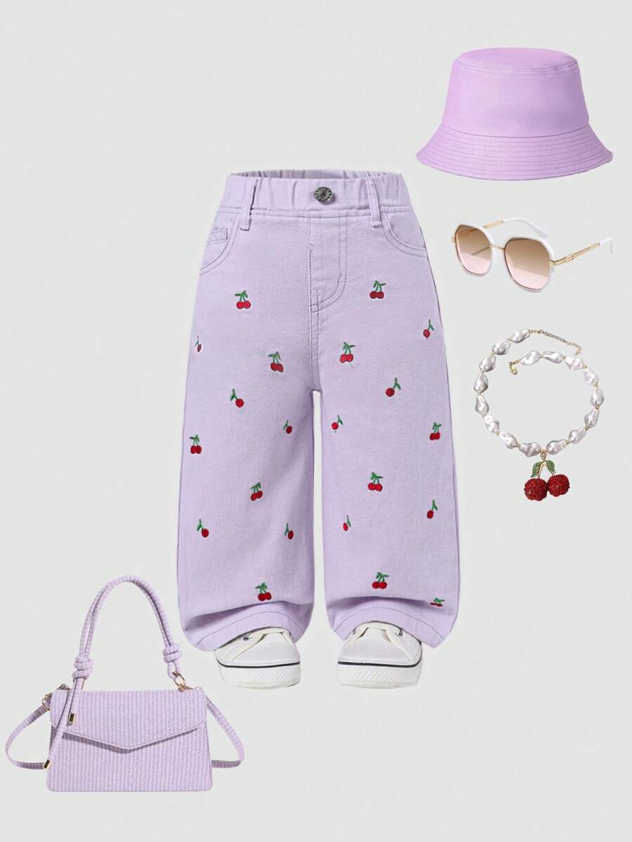 SHEIN Explorewe Baby Mädchen Jeans mit Herz Stickerei, Lässig Stil - Mauve - Übersicht 1