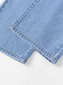 SHEIN 男童休闲水洗直筒牛仔裤，秋冬季百搭时尚 - 淺色水洗藍 - 查看 5