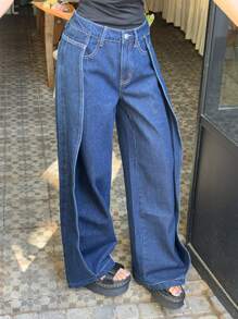 SHEIN ICON Women's Casual Pocketed High-Waisted Wide Leg Jeans