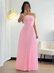 Rafferiza Women's Mature Charm Long Dress With Floral Patchwork And Pleated Hem, Summer