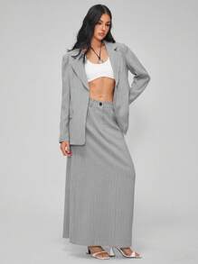 Roylia 通勤套装：西装外套和A字裙 - 淺灰色 - 查看 3