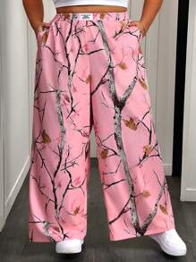 SHEIN CURVE+ 大码女式休闲简约风格日常穿着裤，曲线加大，波西米亚度假风