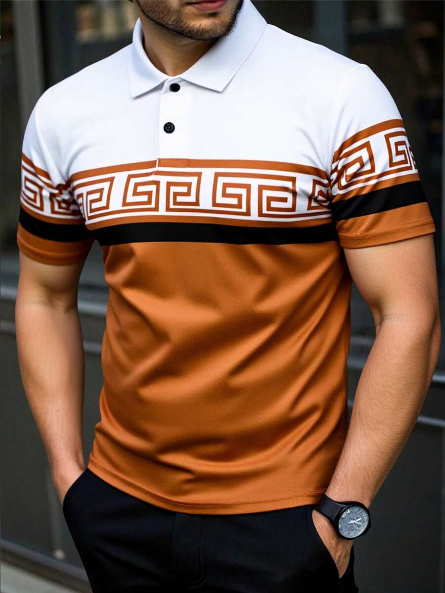 Manfinity Homme Camisa polo de manga corta para hombres, moda de verano - Marrón - Ver 1