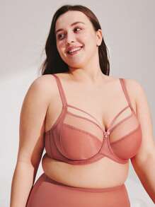LUVLETTE Plus Dream Curve Air Unlined Full Coverage Side Support Airy Mesh Basic Breezy Comfort Minimizer Bra - Rusty Rose - View 11