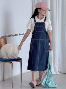 DAZY Vestido de peto vaquero para niñas preadolescentes, ropa de vuelta al colegio