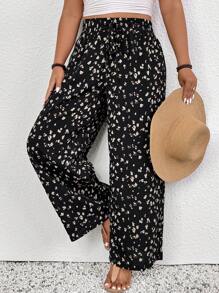 SHEIN Frenchy Plus Size Women's Printed Drawstring Waist Pants,Summer Pants - Multicolor - View 1