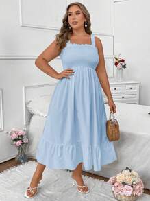 SHEIN Holidaya Vestito lungo casual di tinta unita estivo senza maniche, abbigliamento da donna di taglia comoda