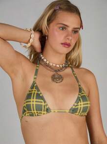 COUREZ Check Triangle Booty Shorts Bikini Set /Summer Beachwear Vacation Outfits/Y2K/Casual Vintage - Green - View 7