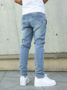 Manfinity LEGND 大码男式破洞口袋休闲紧身牛仔裤 - 淺色水洗藍 - 查看 2