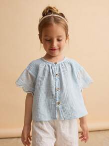 Ontre Young Girl Loose Casual Ruffle Sleeve Blouse - Blue - View 1