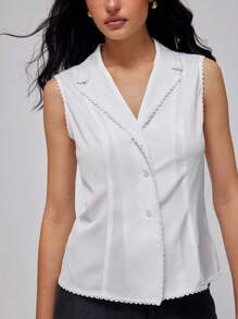 Roylia Women's Fashionable Sexy Sleeveless Ruffle Hem Crop Top, Summer - White - View 1