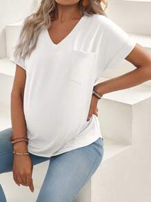 SHEIN Maternity Solid Batwing Sleeve T-Shirt For Summer - White - View 4