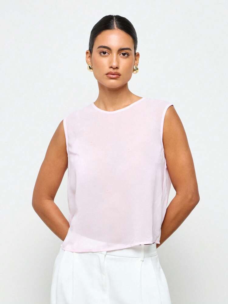 Elegant Modern Sheer Mesh Panel Layered Design Tank Top