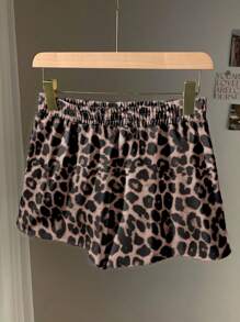 SHEIN EZwear 女士休闲豹纹宽松腰短裤，运动性感风格，适合夏季 - 彩色 - 查看 5
