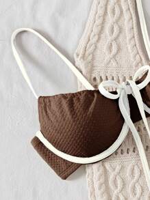 Bellisia Women's Vacation Beach Contrast Trim Swimsuit Set For Summer