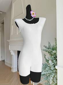 Comfortcana Summer Jacquard Knit Open-Back Slim Fit Jumpsuit - White - View 5