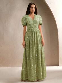 Anewsta Women V-Neck Short Sleeve Mini Dress, Fashion For Summer - Green - View 5