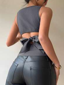 Aloruh Camisa sin mangas con lazo en la espalda para mujer, ideal para ir a trabajar o para usar de manera casual - Gris - Ver 6