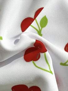 SHEIN Conjunto de dos piezas de traje de baño con top de tirantes con volantes y Bottom de bikini triangular con estampado de cerezas para adolescentes, para vacaciones en la playa, verano - Blanco - Ver 7