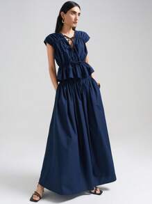 Ontre Conjunto de 2 piezas de camisa con nudo y minifalda de unicolor casual para mujer, Otoño/Invierno 2025