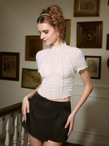 SHEIN MOD Camiseta de cuello alto texturizada con jacquard para mujer, ideal para verano, graduación, Coachella, rave, Y2K