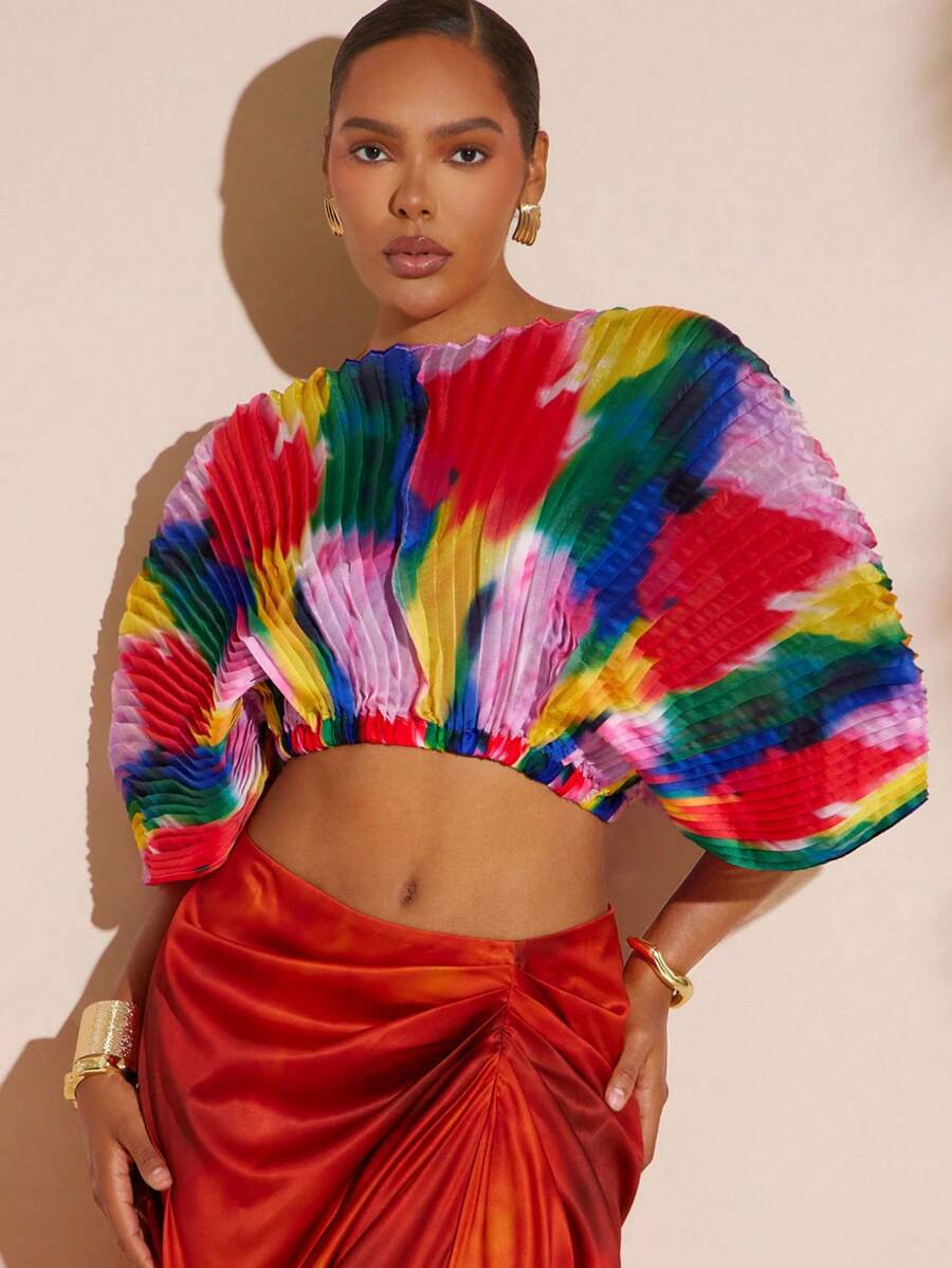 Hauture Women's Abstract Print Pleated Crop Top - Multicolor - View 1