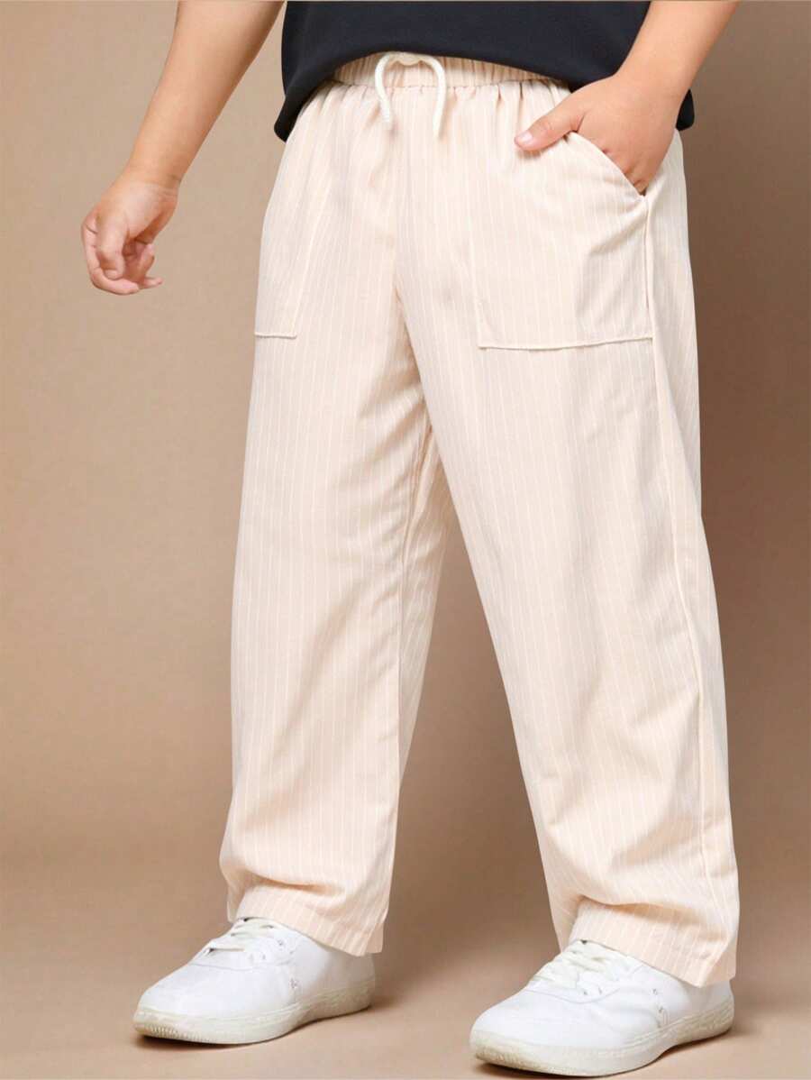 Young Boy Casual Loose Striped Wide Leg Pants - White - View 1