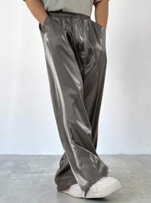 Manfinity Hypemode 男士纯色抽绳腰插袋阔腿宽松休闲长裤