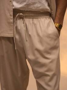 Musero 对比色缝线休闲街头风格直腿亚麻长裤仅适用于夏季假期