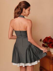 SHEIN Unity Women Mini Elegant Pleated Dress - Light Grey - View 2