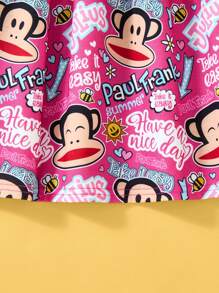 Paul Frank X SHEIN Vestito estivo rosa A-line con stampa di scimmie per ragazza