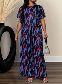 SHEIN LUNE Set de 2 bucăți pentru femei de mărime mare, modă de vară, stil nou, imprimeu floral, largi, lejer, pentru reducerea vârstei