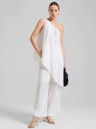 Ontre Conjunto de ropa de mujer para otoño/invierno 2025 de 4 estaciones: atuendo de otoño, ropa de invierno, regreso a la escuela, disfraz de Halloween, atuendo navideño, atuendo de maestra, conjunto para salir por la noche - Top sin mangas de un hombro y pantalones de mujer, casual elegante