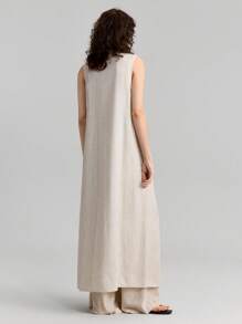 Ontre Women's Sleeveless V-Neck Lightweight Jacket, Minimalist Fashion, Suitable For Island, Bohemian Summer Long Vest In Fall/Winter - Khaki - View 3