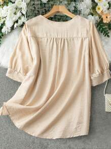 Lacomfia Plus Size Kobiety Haftowane Muszle Wykończenia Dekolt w Serek Eleganckie Arabskie Topy Damskie Tuniki