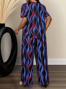 SHEIN LUNE Set de 2 bucăți pentru femei de mărime mare, modă de vară, stil nou, imprimeu floral, largi, lejer, pentru reducerea vârstei