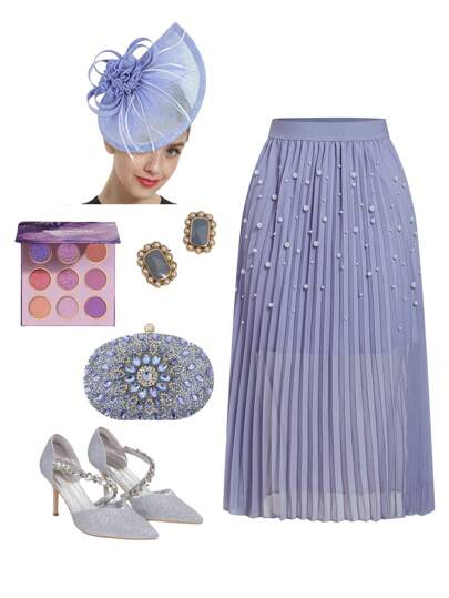 Ellevyn Women's New Elegant Pleated Beaded High-Quality Slim Fit Blue Chiffon Skirt, Summer Summer Outfits For Women Summer   Blue Falda