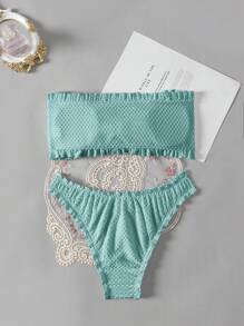 Swim Mod 女士荷叶边扭纹抹胸比基尼套装