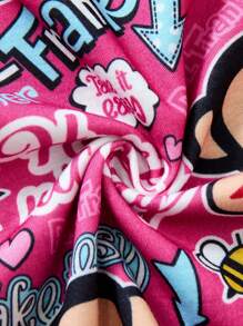 Paul Frank X SHEIN Vestito estivo rosa A-line con stampa di scimmie per ragazza