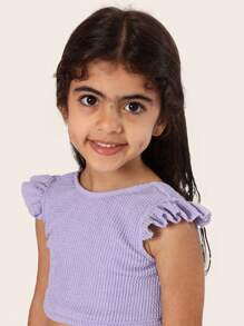 SUMWON 夏季海滩两件套纹理荷叶边飘袖泳衣高腰泳裤度假泳池派对游泳泳衣