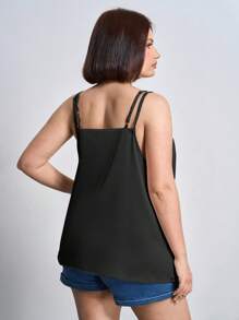 Chikora Camisola de satén fruncido de talla grande - Negro - Ver 2