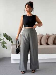SHEIN Tall Pantaloni ampi e morbidi con vita asimmetrica per taglie comode, versatili, casual e adatti per il pendolarismo quotidiano