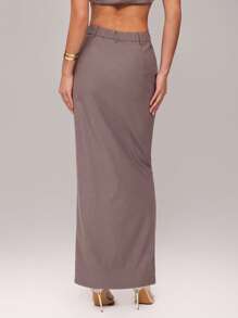 Silquee Damska jednolita szara spódnica maxi z rozcięciem na dole na lato - Szary - Zobacz 2