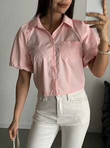 Chiquease Blusa de manga abullonada de diseño único para mujer - Rosa - Ver 3