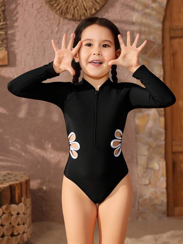 1 pieza Traje de baño de una sola pieza con recorte para niña joven