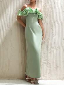 RueChic 3d Flower Effect White Midi Length Dress - Mint Green - View 3
