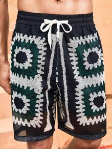 Manfinity VCAY Men's Slim Fit Digital Print Breathable Mesh Fabric Casual Shorts, Suitable For Summer