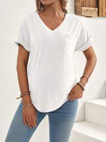SHEIN Maternity Solid Batwing Sleeve T-Shirt For Summer - White - View 1